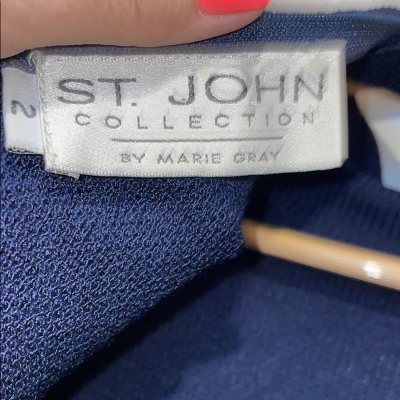 St. John By Marie Gray Collection Santana Knit Navy Long Sleeve mock neck Dress - Picture 8 of 10